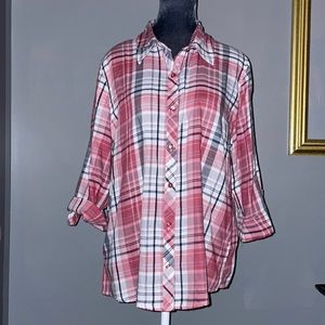 Southern Lady comfortable soft summer into fall plaid button down